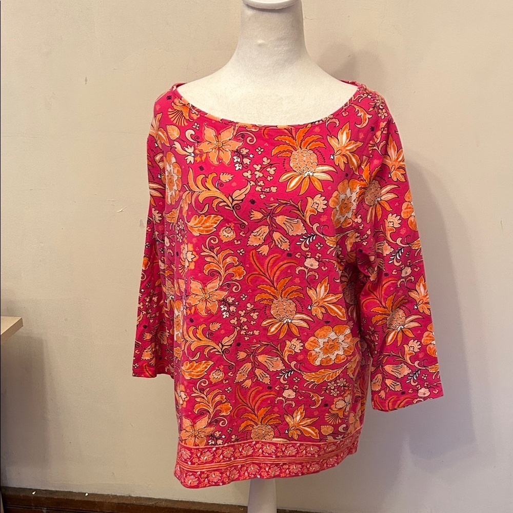 Talbots Floral Pink and Orange Women's Tee Size 2X EUC